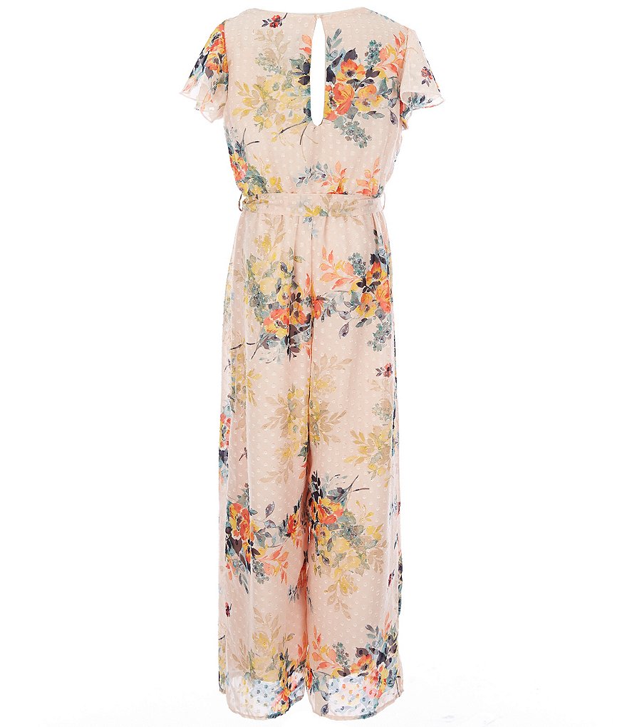 Xtraordinary Big Girls 7-16 Flutter-Sleeve Floral Chiffon Jumpsuit