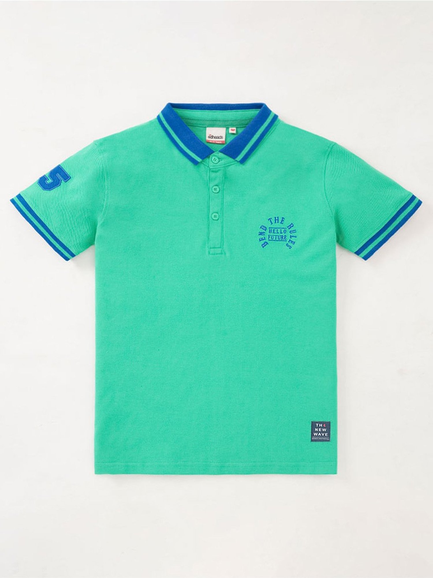 Edheads Kids Green & Blue Cotton Embroidered Polo T-Shirt