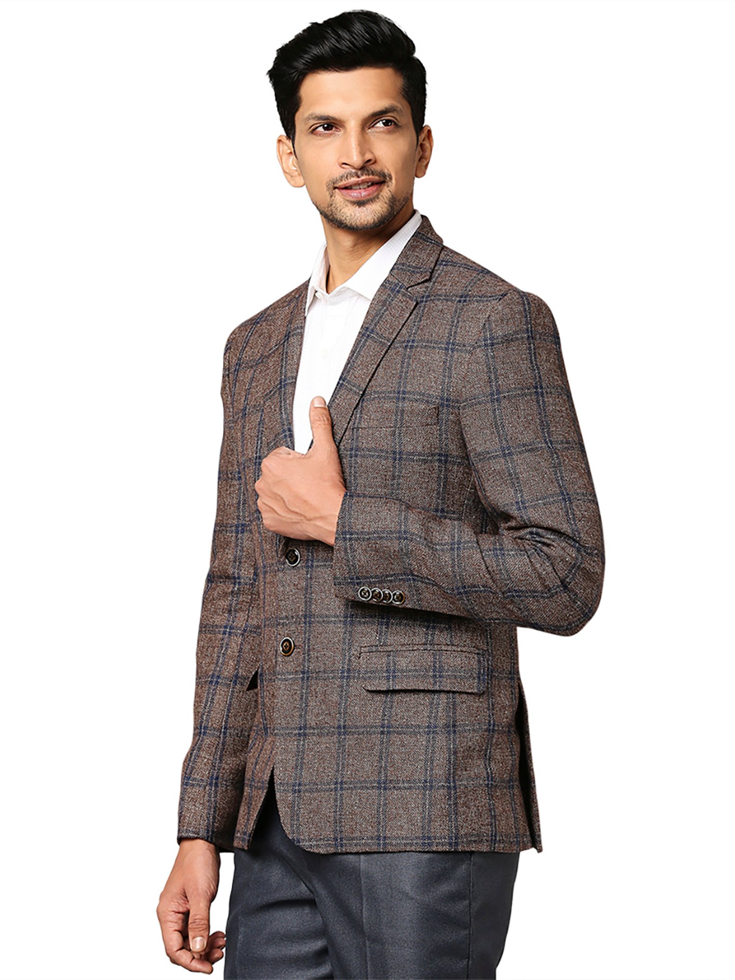Park Avenue Brown Check Notched Lapel Blazer