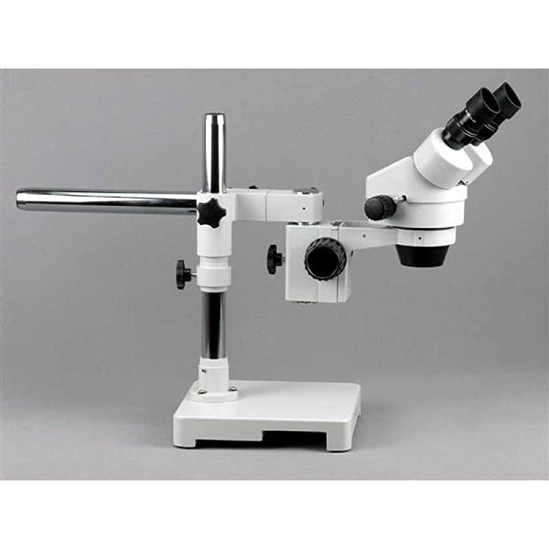 SM-3B Professional Binocular Stereo Zoom Microscope, WH10x Eyepieces, 7X-45X Magnification, 0.7X-4.5X Zoom Objective, Ambient Lighting, Single-Arm Boom Stand