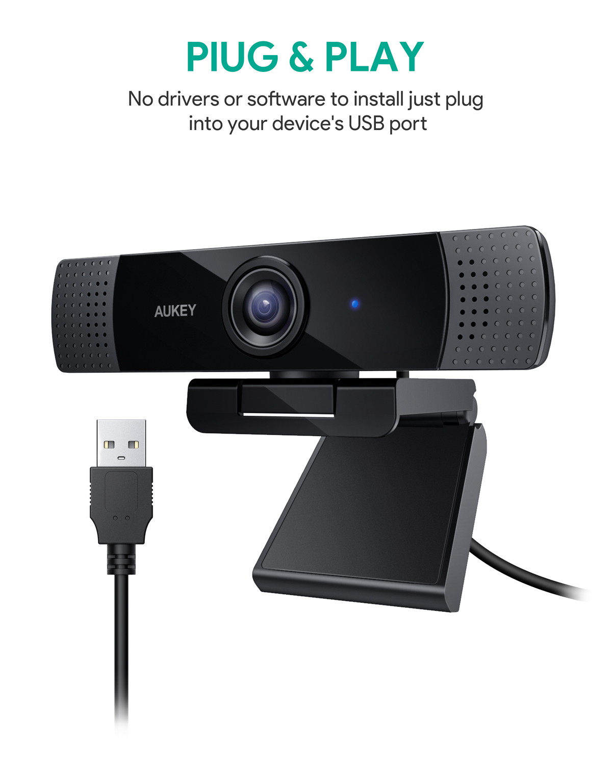 AUKEY PC-LM1E 1080P Webcam with Noise Reduction Stereo Microphones, Full HD USB Computer Camera for PC Laptop Desktop Video Calling & Conferencing-Black