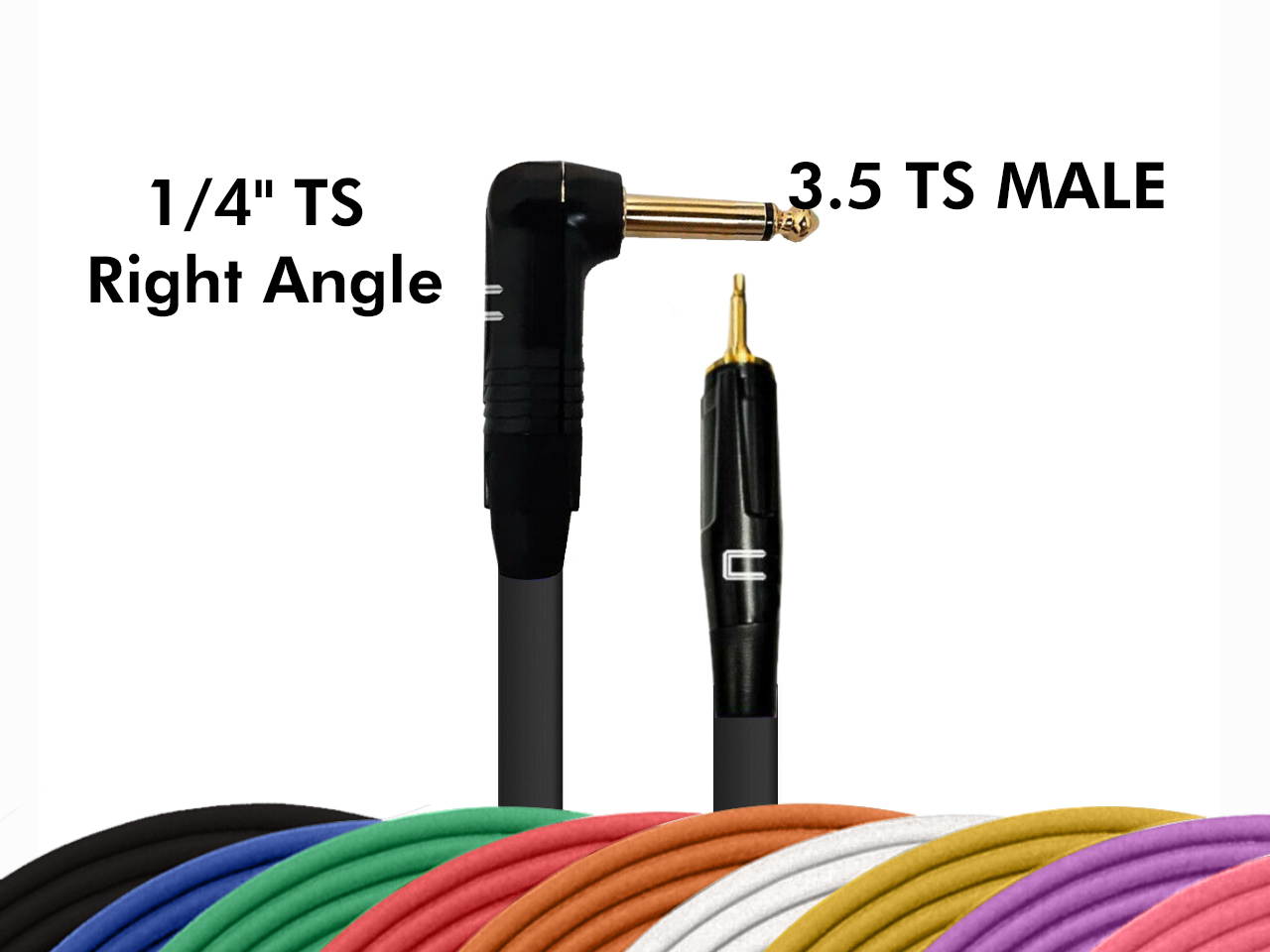 Right Angle 1/4 TS - 3.5 TS Male Unbalanced Mono Cable Custom Length, Color Cord