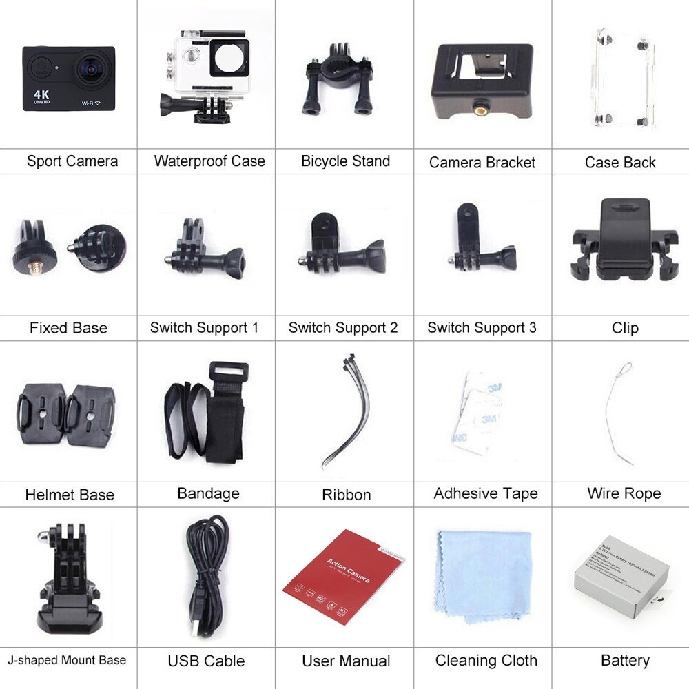 Full HD 4K(3840*2160) Ultra HD Wifi 30M Waterproof 2.0" 1080p 60fps 12MP Sports Action Camera DV 170&deg; Wide Angel Lens