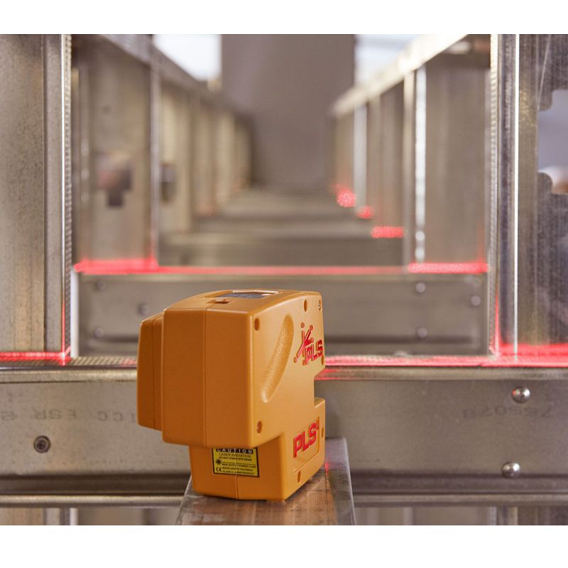 Pacific Laser Systems PLS 4 Red Cross Line Laser Level w/ Plumb, Bob & Level Professional Grade Durable Home Improvement Tool, Yellow