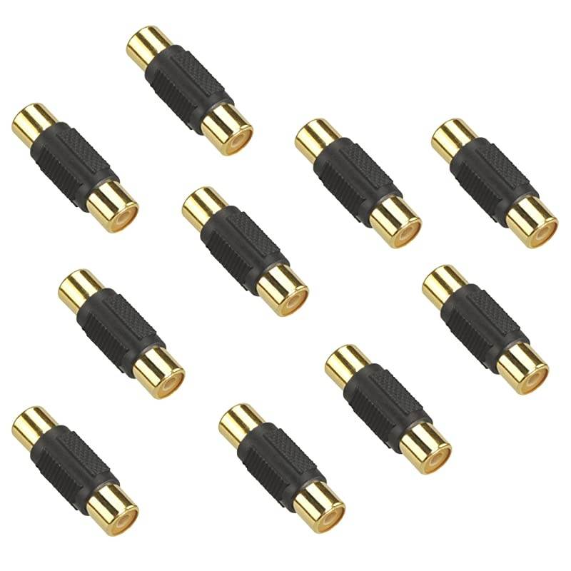 10 Pack RCA Female to RCA Female Coupler Adapter AV Audio Video Cable RCA Connector Gold Plated