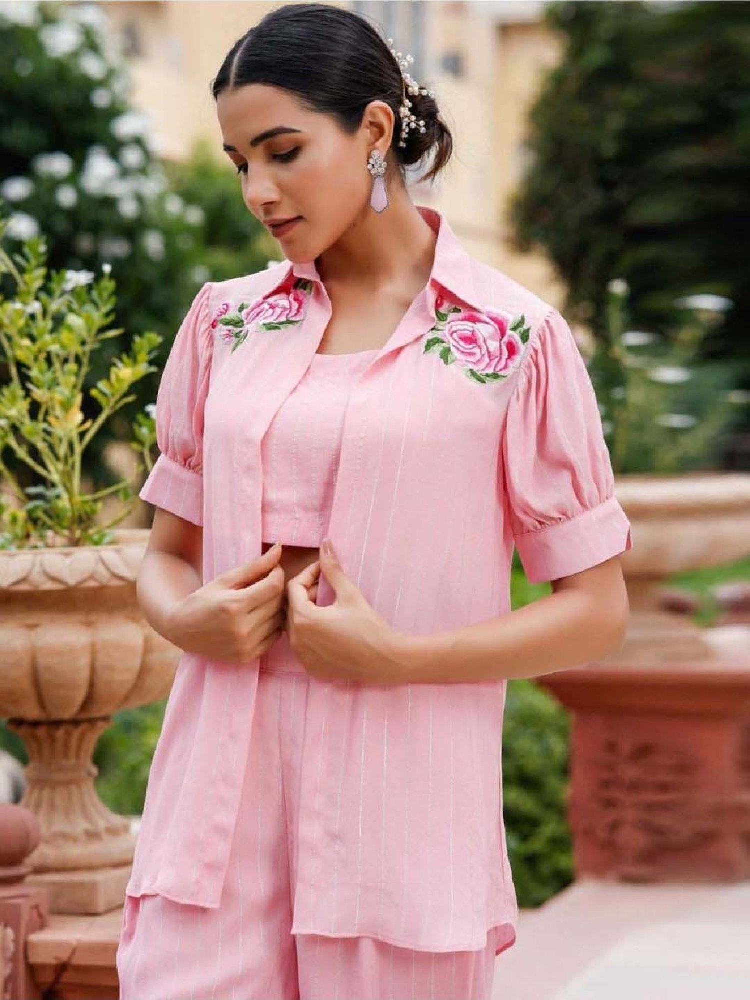 Artagai Midnight Navy Elevated Basics Co-Ord Set With Notch Collar Top And Straight Pants