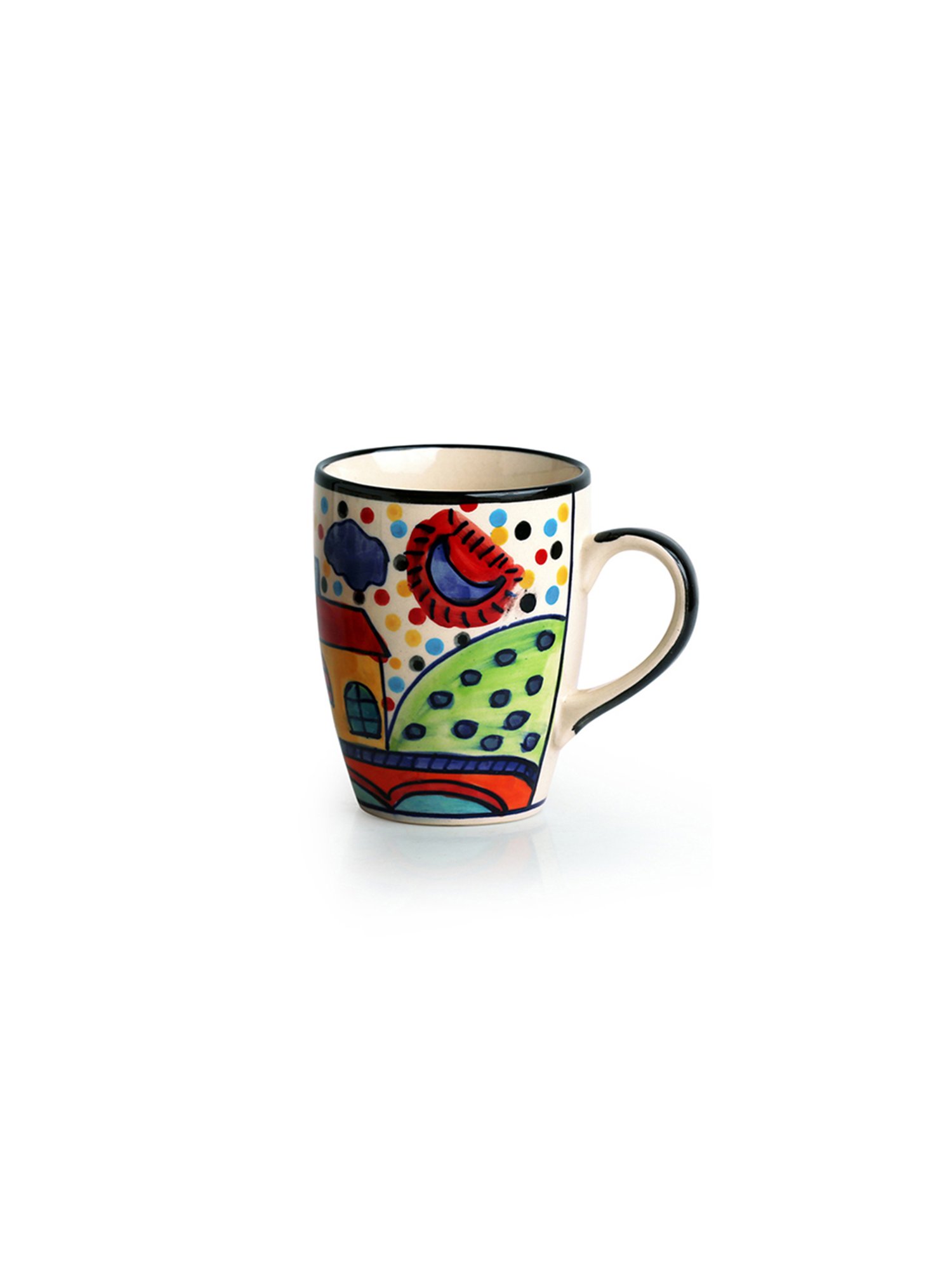 ExclusiveLane Hand-painted Multicolor Ceramic Coffee Mugs - Set of 6 (270ml)