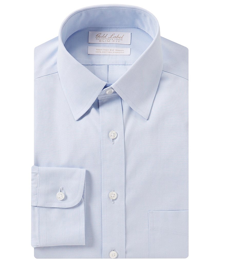 Gold Label Roundtree & Yorke Solid Non-Iron Fitted Point-Collar Dress Shirt with French Cuffs
