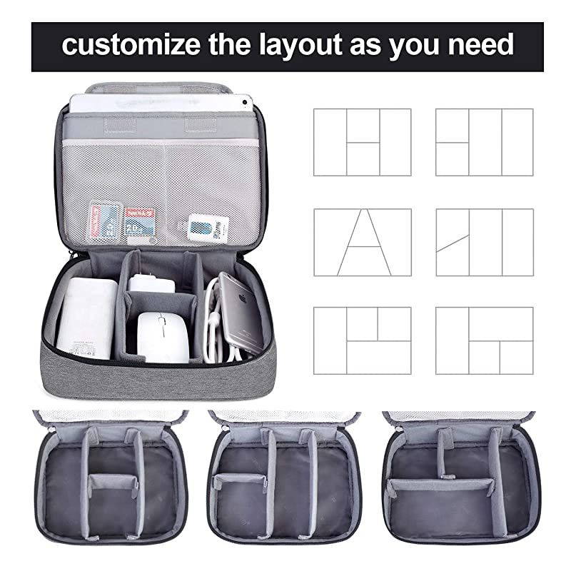 Electronic Organizer, Double Layer Travel Accessories Storage Bag for Cord, Adapter, Battery, Camera and More-a Sleeve Pouch for iPad or up to 9.7" Tablet(Large, Black)
