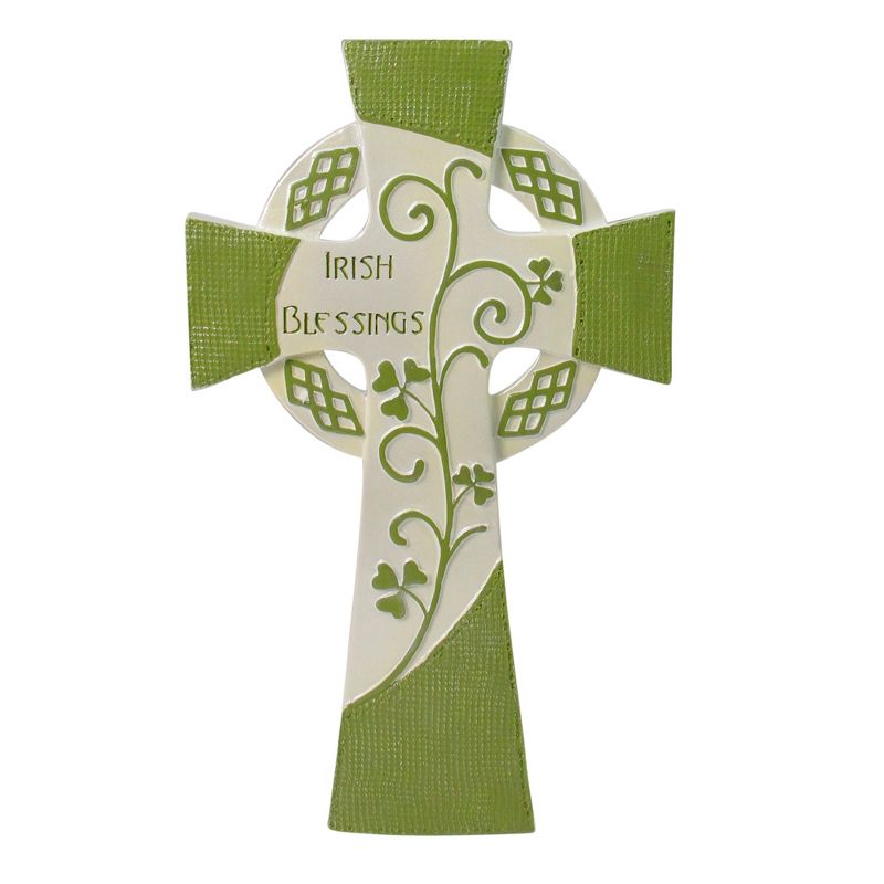 Roman 9.5" Green/White "Irish Blessings" Religious Wall Cross Decoration