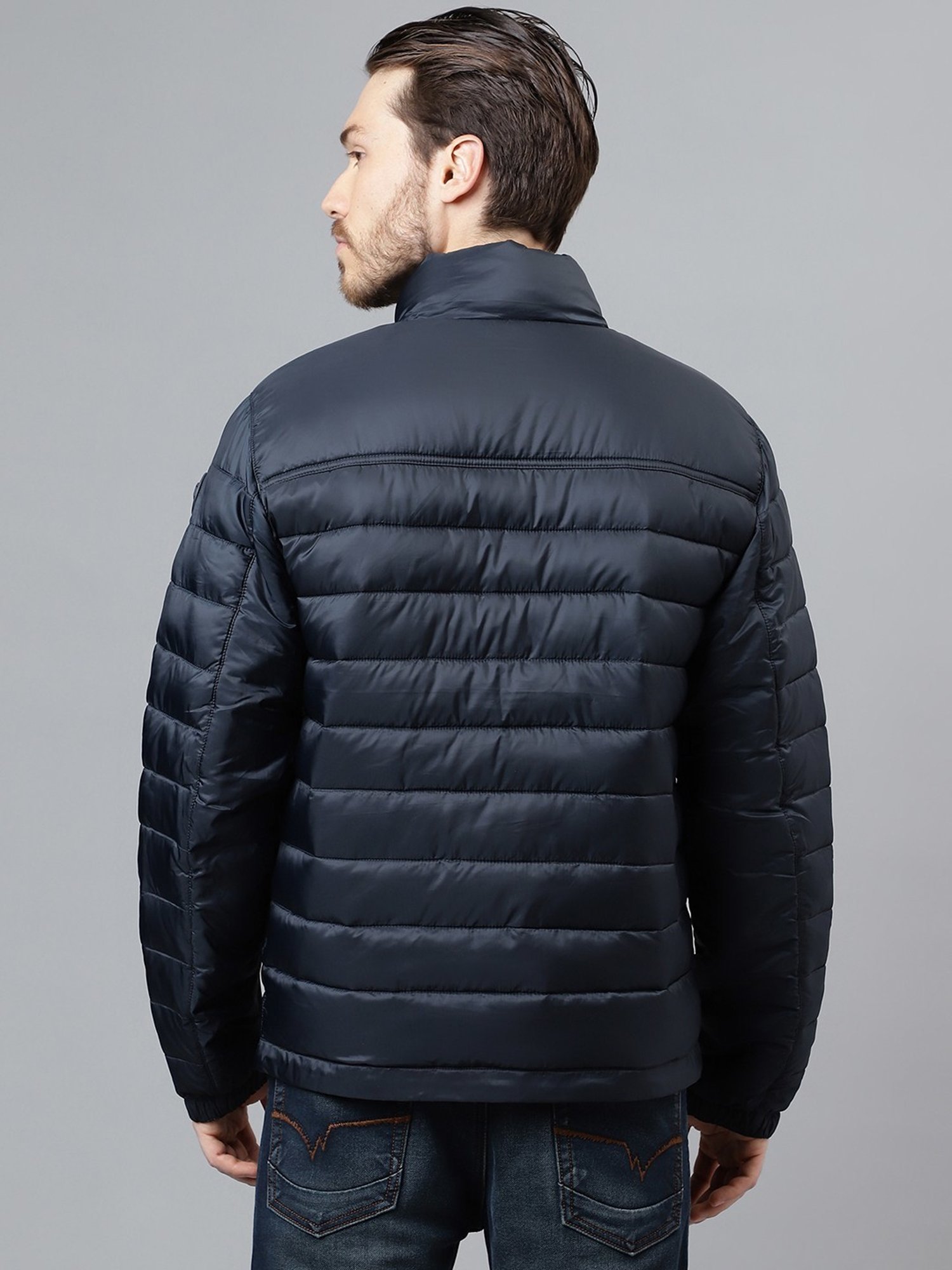 Woods Navy Regular Fit Quilted Jacket