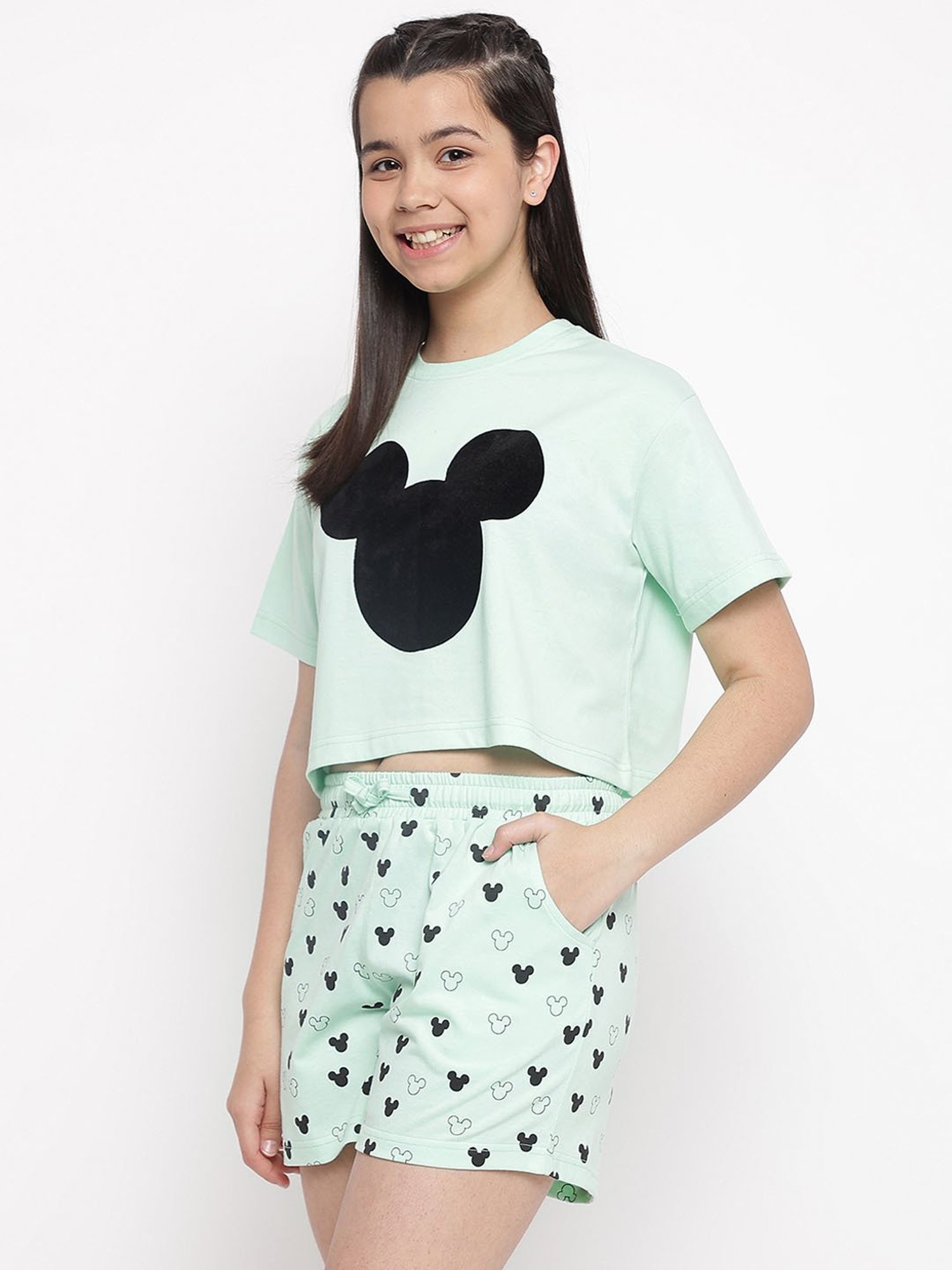 Lil Tomatoes Girls Green Printed T-Shirt with Shorts