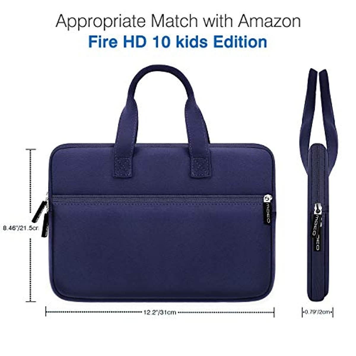 MoKo 9-11 Inch Kids Tablet Sleeve, Portable Neoprene Zipper Carrying Sleeve Case Bag Fits iPad Air 4 10.9, iPad Air 3 10.5, iPad Pro 11/10.5 Inch Tablet Handle Bag with Accessory Pocket - Indigo
