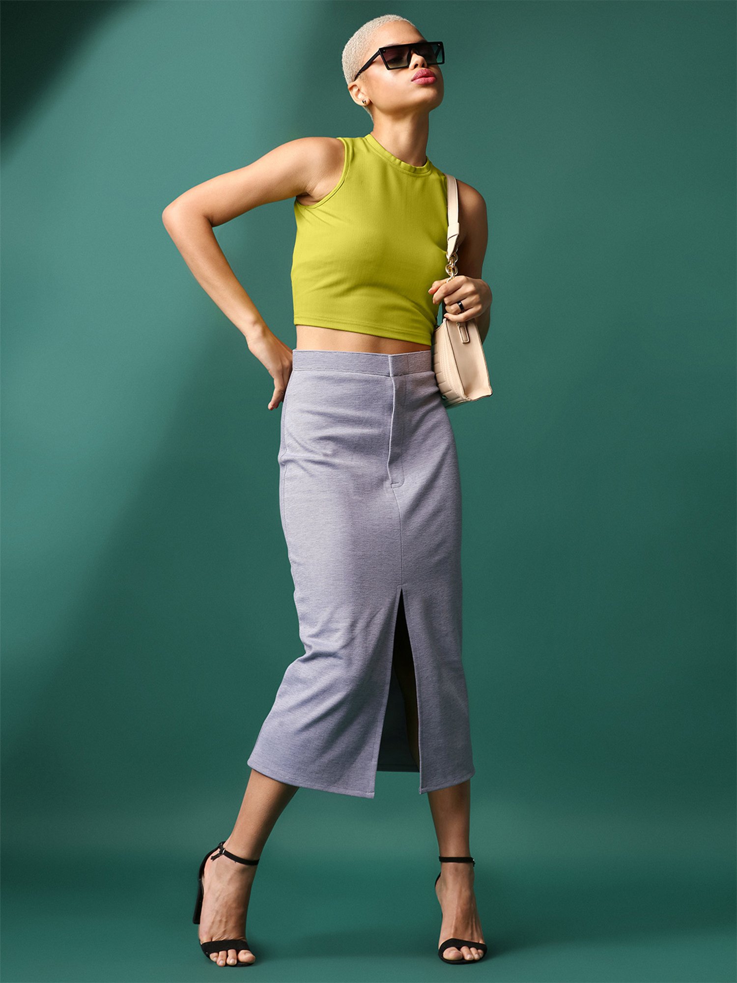 PURVAJA Lime Regular Fit Crop Top