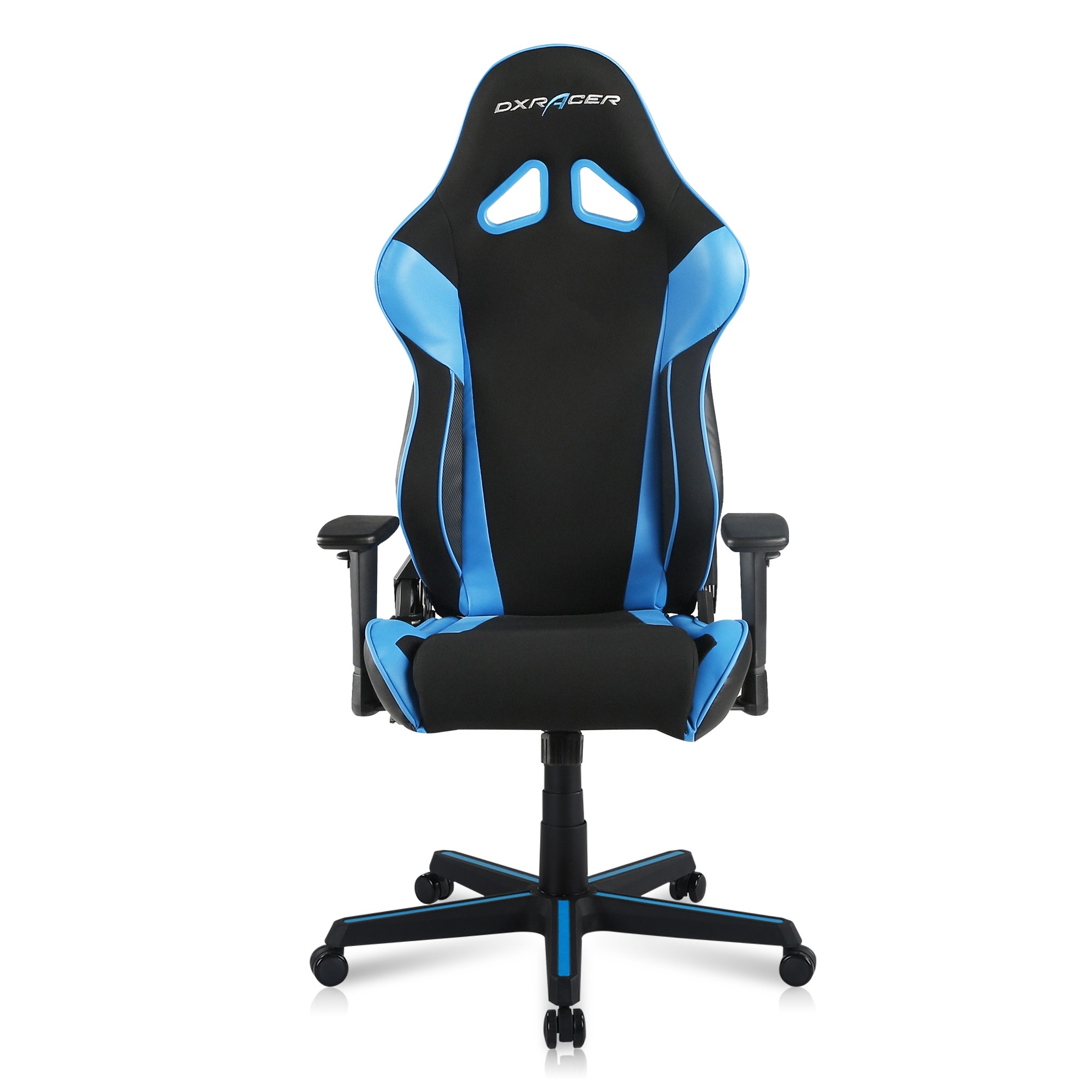 DXRacer Ergonomically Designed Racing Series RAA106 Black and Blue Strong Mesh and PU Leather 135-degree Recline High-End Gaming Chair with Neck and Lumbar Support Pillow