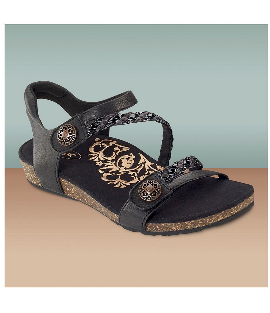 Aetrex Jillian Braided Leather Cork Wedge Sandals