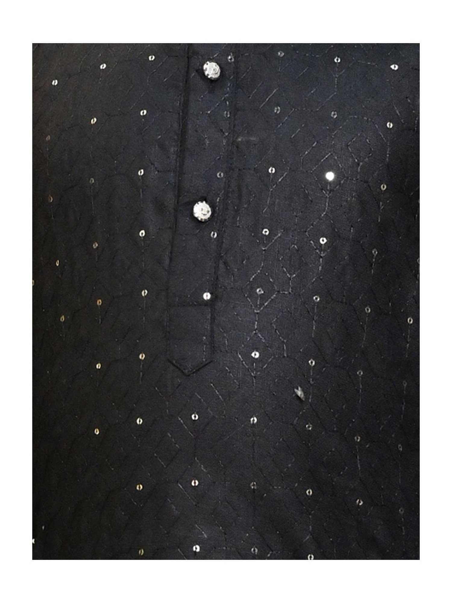 Ahhaaaa Kids Black & White Embellished Full Sleeves Kurta With Pyjamas