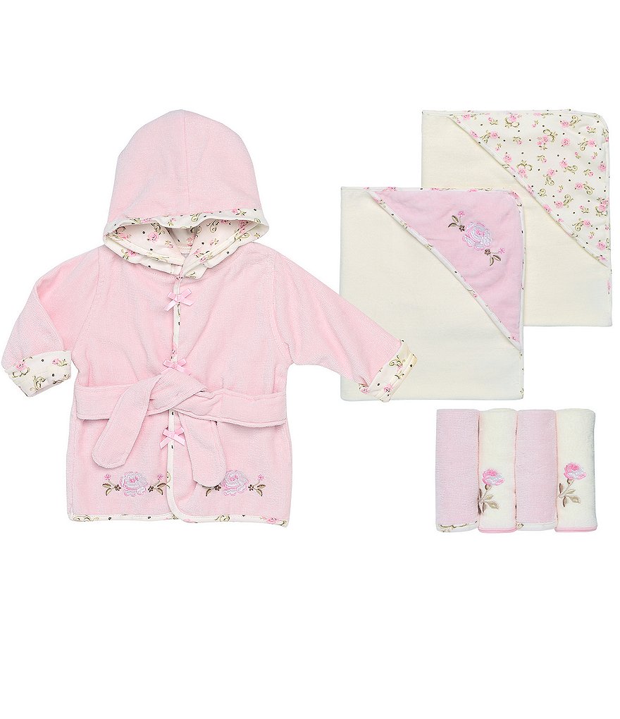 Little Me Baby Girls Newborn-9 Months Vintage Rose Hooded Bath Robe