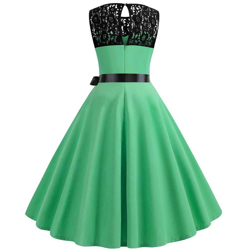 Prom Dresses for Women,Women Vintage 1950s Retro Sleeveless Lace Splice Solid Party Prom Swing Dress