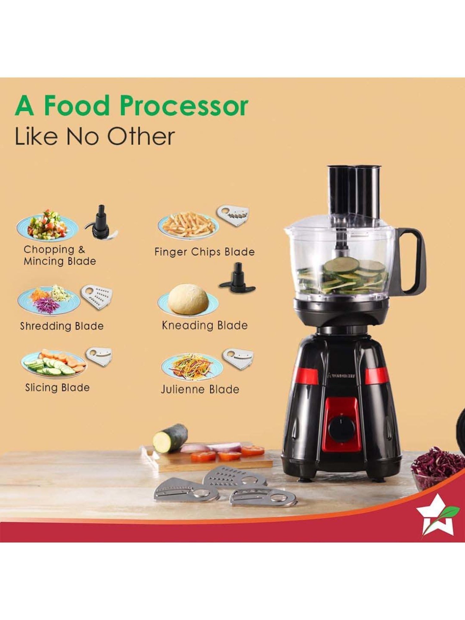 Wonderchef Platinum 750W Mixer Grinder with Food Processor & 4 Stainless Steel Jars (Black & Red)