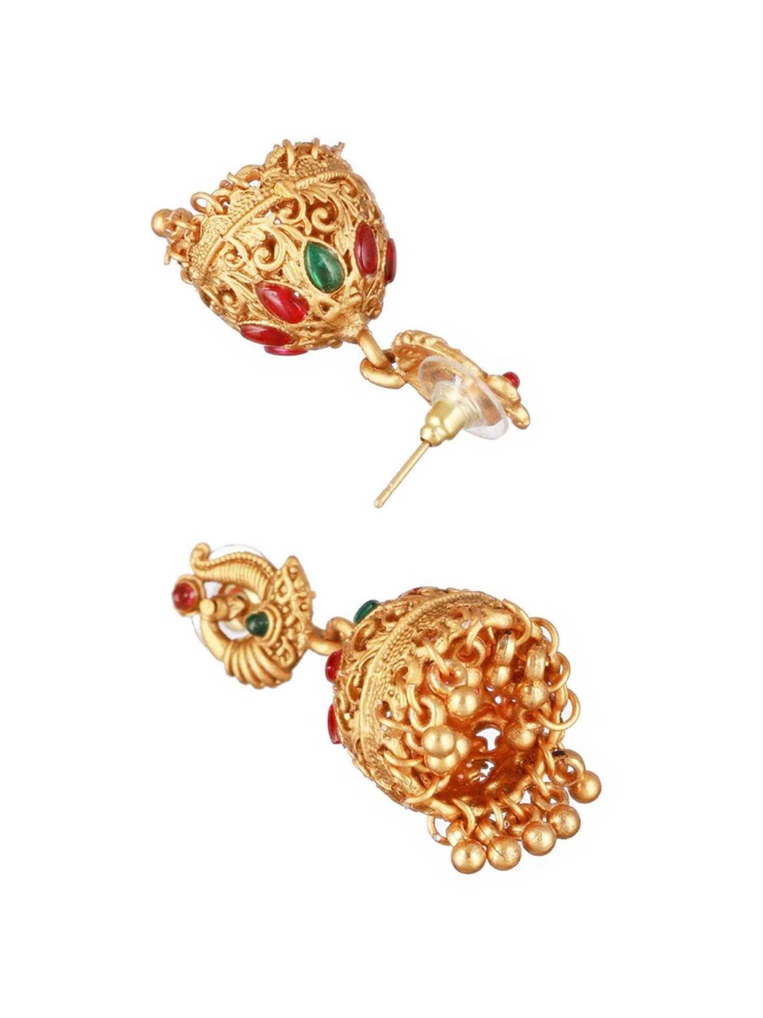 Aatmana Gold-Plated Red & Green Stone-Studded Temple Necklace Set