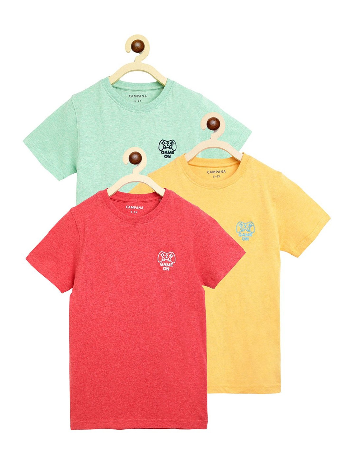 Campana Kids Multicolor Solid T-Shirt (Pack Of 3)