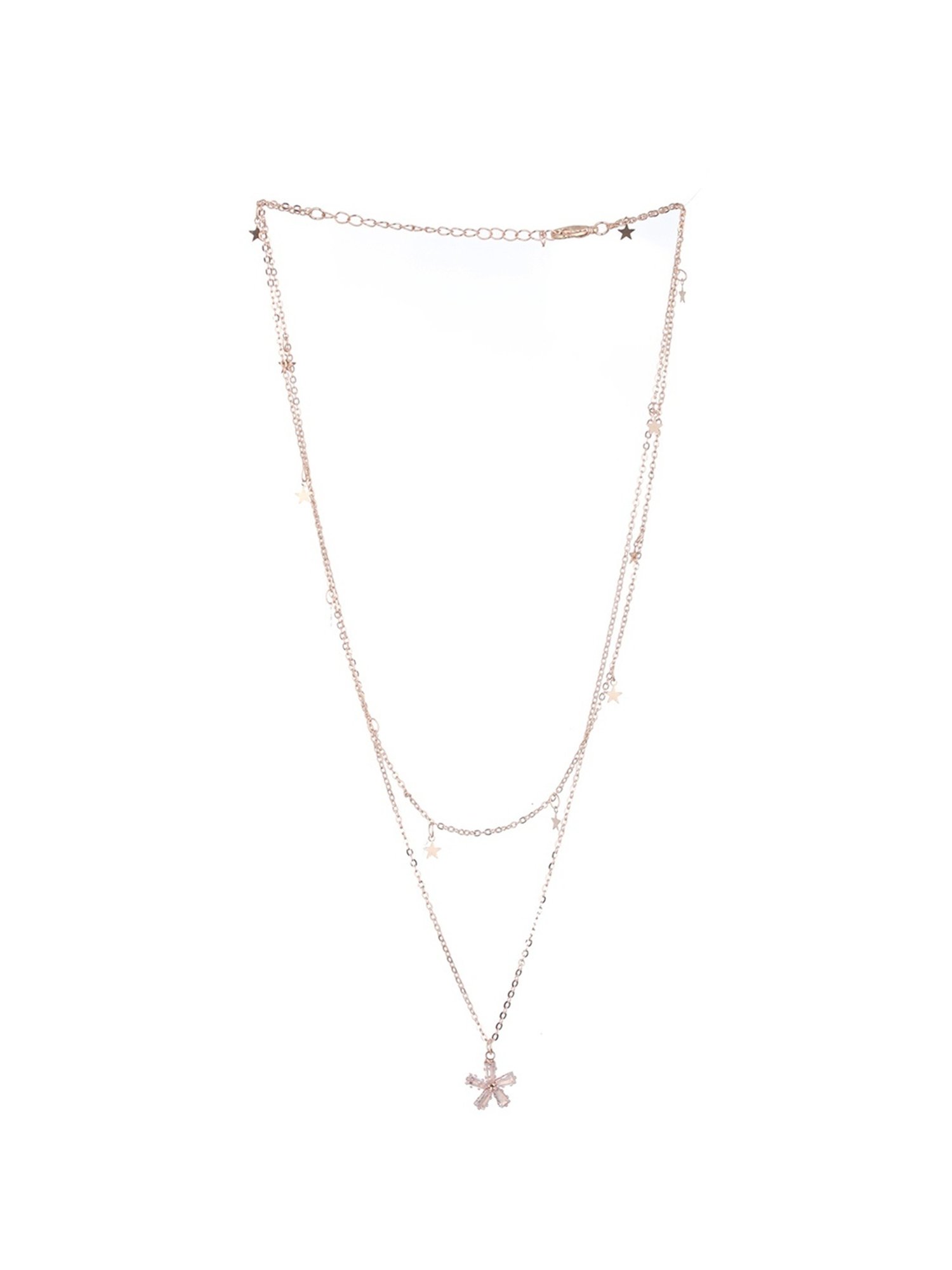 Prita by Priyaasi Studded Flower & Stars Layered Rose Gold-Plated Necklace