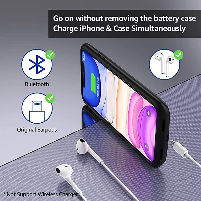 iPhone 11 Battery Case, 5000 mAh Rechargeable Extended Battery Charging Case for iPhone 11, Portable Protective Charger Case Compatible with iPhone 11(6.1 inch) by  (Black)