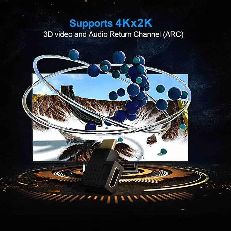 HDMI Male to Female Adapter  2 Pack 90 and 270 degree Right Angle HDMI to HDMI Converter 4K 3D HDMI Extender for Roku PS3 PS4 Fire StickChromecast Nintendo SwitchHDTV LaptopXbox
