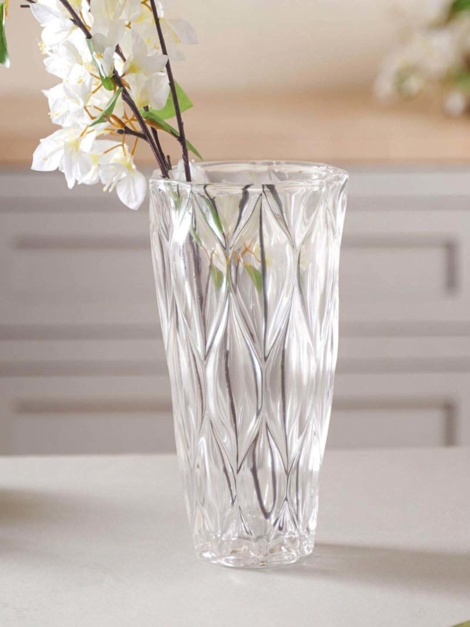 Nestasia Premium Quality Textured Transparent Contemporary Textured Crystal Glass Flower Vase 9.84 "