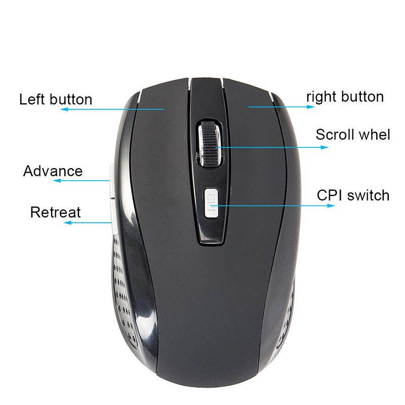 2.4GHZ Portable Wireless Mouse Cordless Optical Scroll Mouse for PC Laptop  black