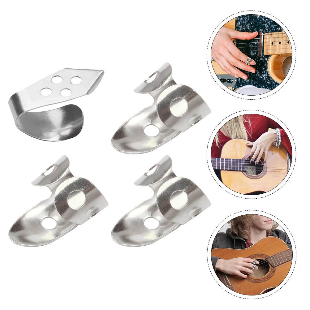 4 PCS Stainless Steel Adjustable Durable Plectrum Thumb Finger Pick for Guitar Bass