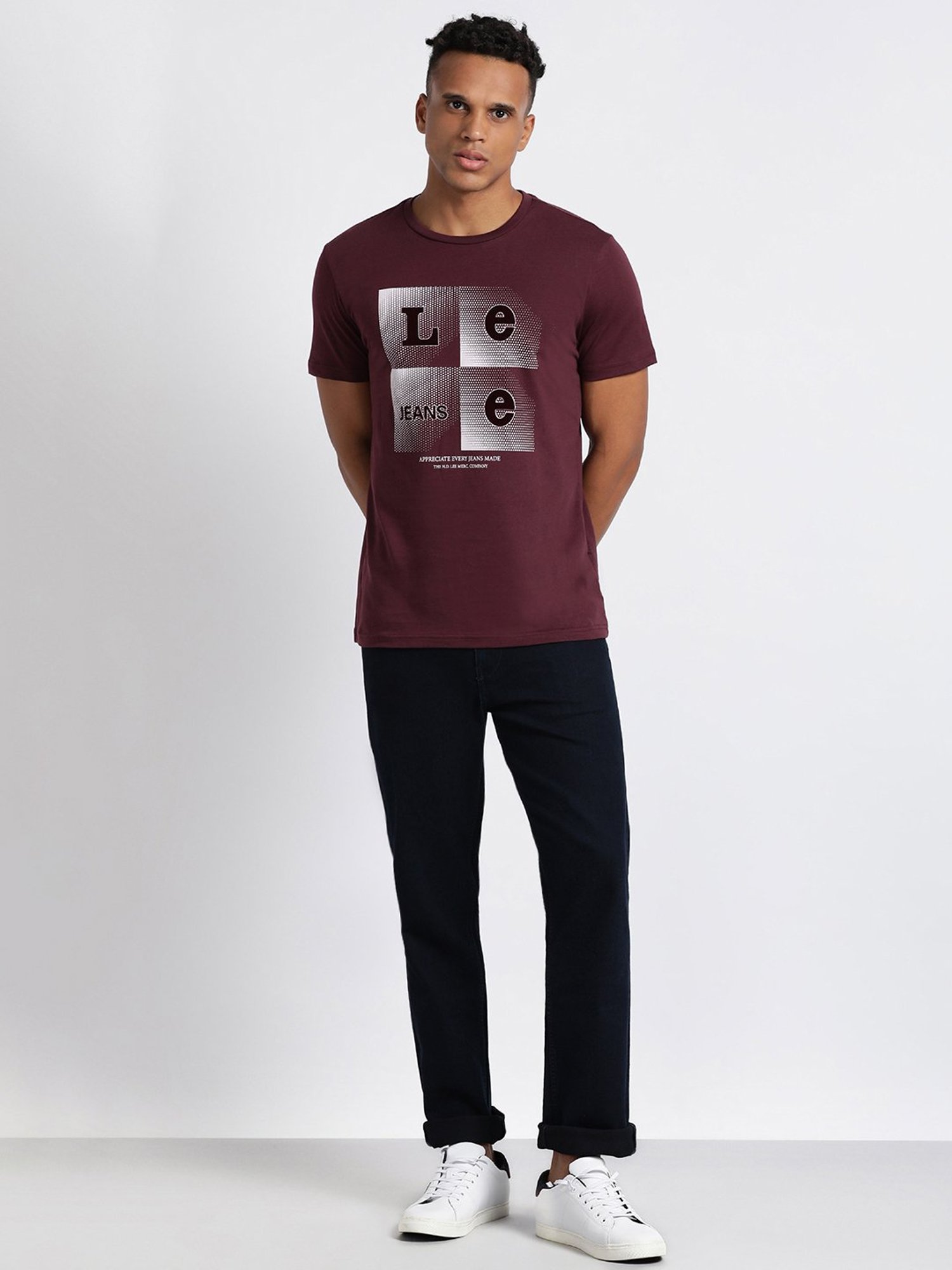 Lee Wine Slim Fit Graphic Print Crew T-Shirt