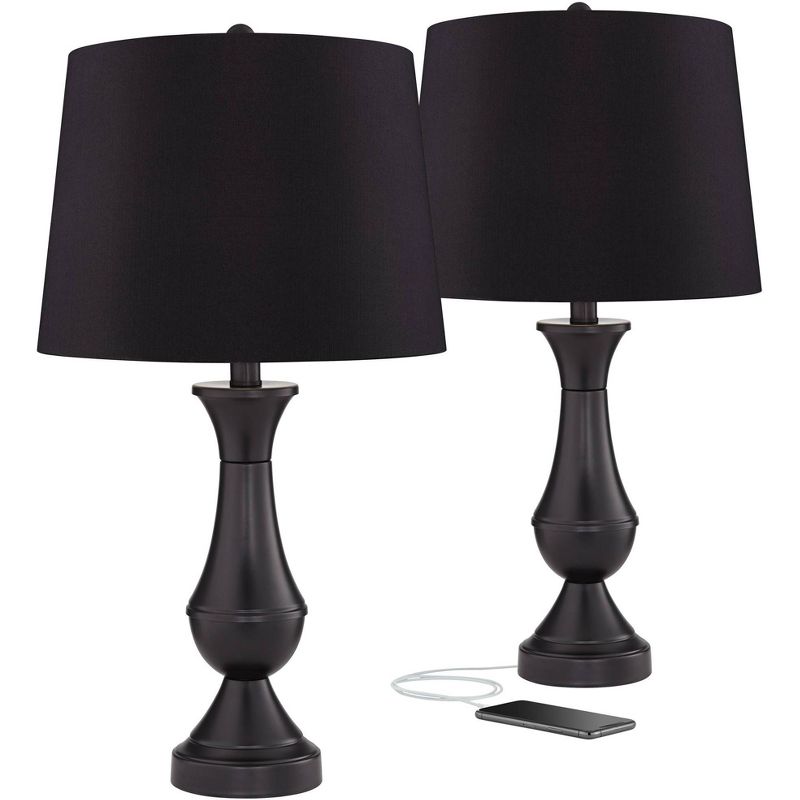 Regency Hill Black Shade USB LED Touch Table Lamps Set of 2