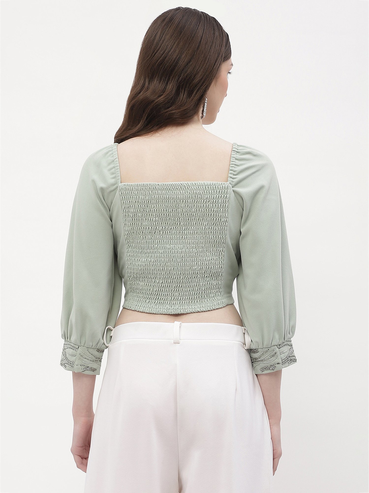 MADAME Green Embellished Crop Top