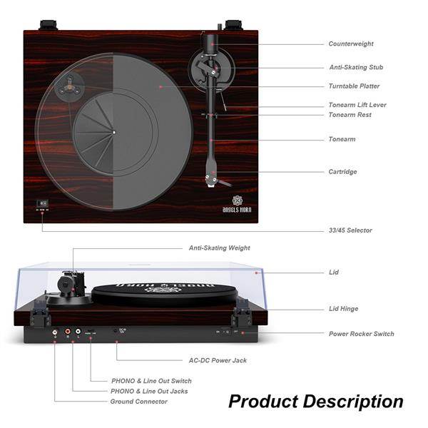 Record Player Turntable with Built-in Phono Preamp and Belt Drive