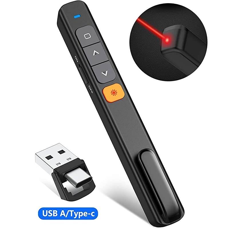 Type CUSB A 2 in 1 Presentation Clicker 100FT Hyperlink Volume Control Wireless Presenter Presentation Remote Powerpoint Clicker Pointer for MacBookHP EliteBook 1050755 etc