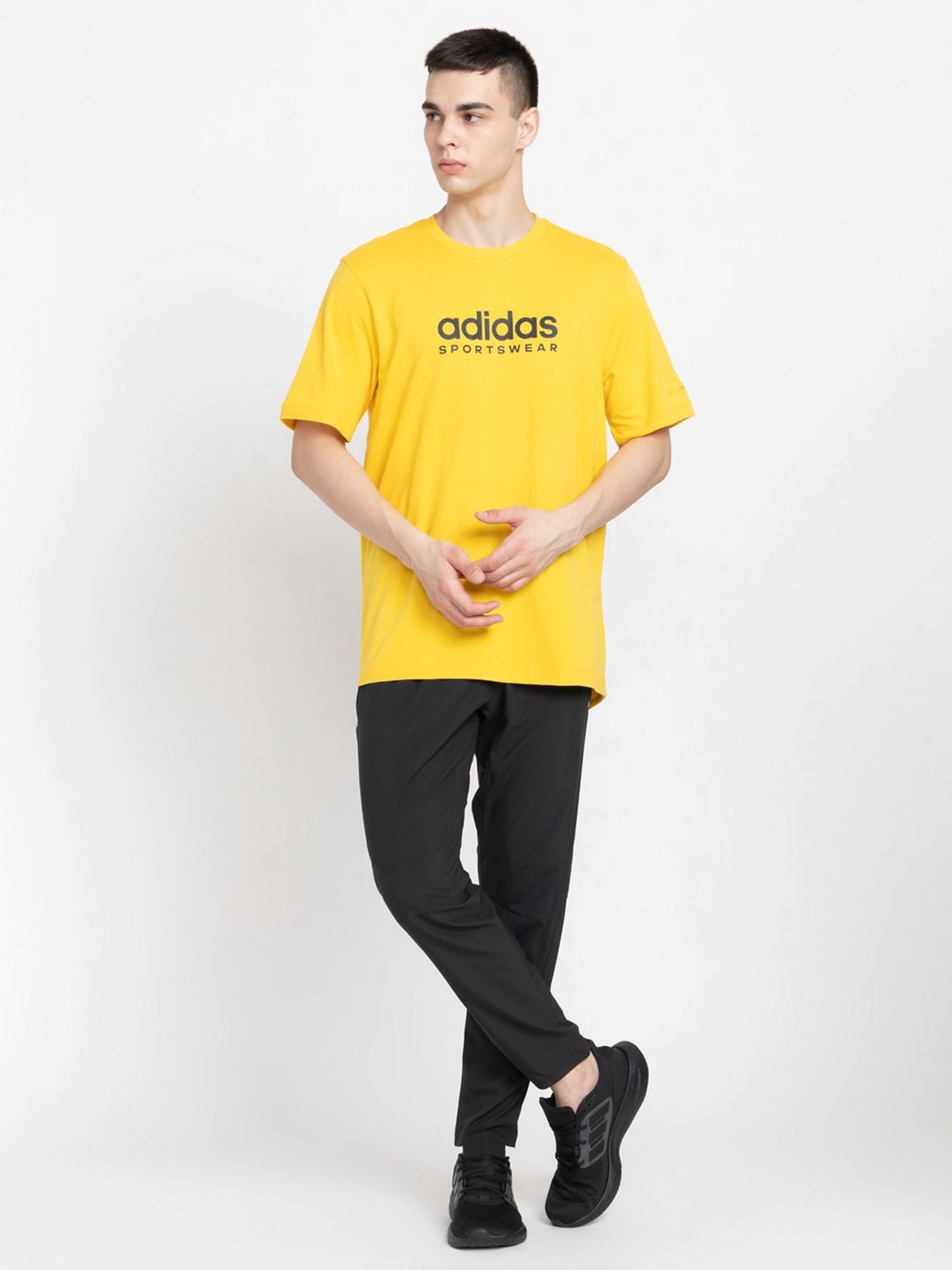 adidas ALL SZN Yellow Loose Fit Logo Print Cotton Crew T-Shirt