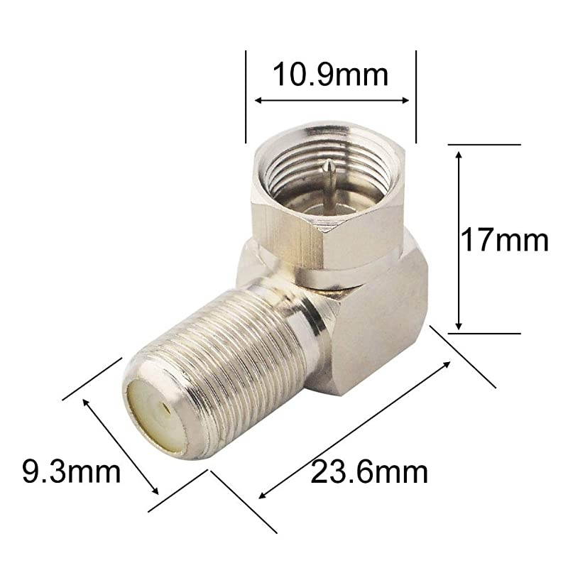 F Type Coaxial Cable 90 Degree Connector Male to Female Quick Connector Adapter for Tight Corners and Flat Panel TV Mounting Right Angle F Type Caoxial RG6 Adapter for Wall Plates 5 Pack