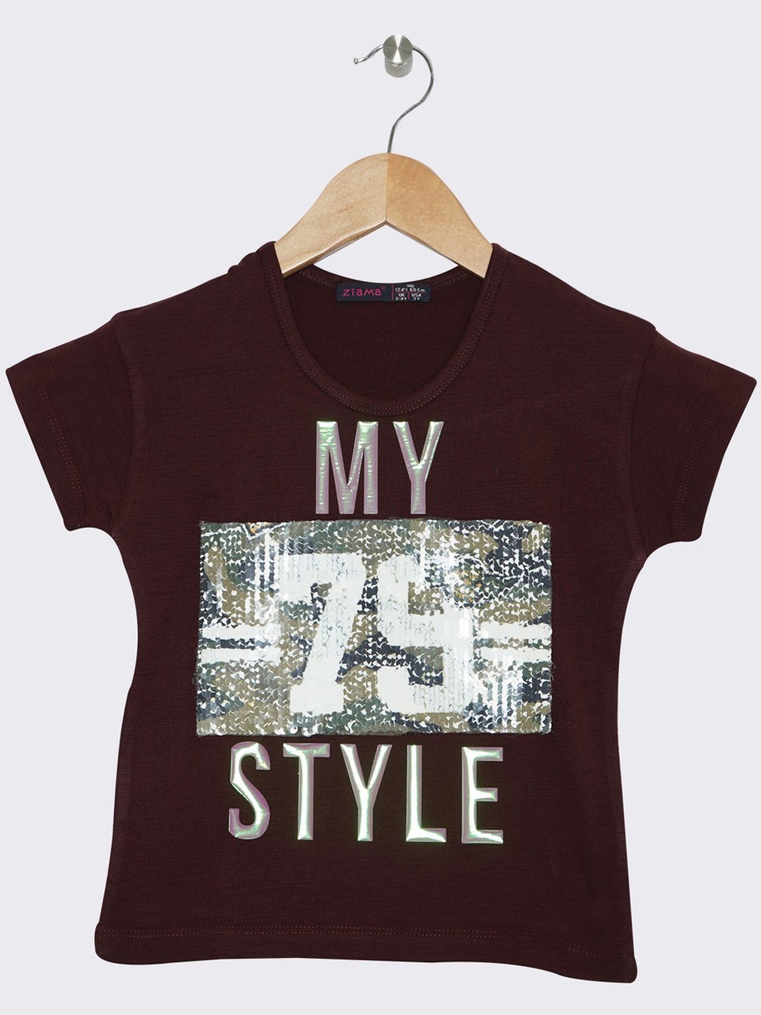 ZIAMA Kids Wine Embellished Top