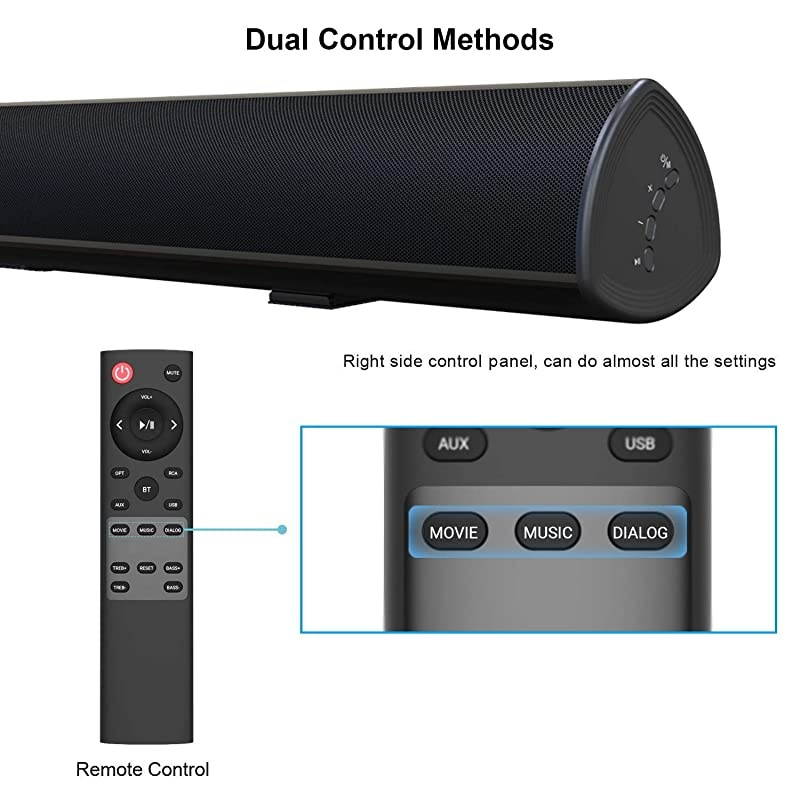 34Inch Sound bar Bestisan Soundbar Bluetooth 50 Wireless and Wired Home Theater Speaker DSP Bass Adjustable Optical Cable Included WorryFree 90Day Trial 2019 Upgraded