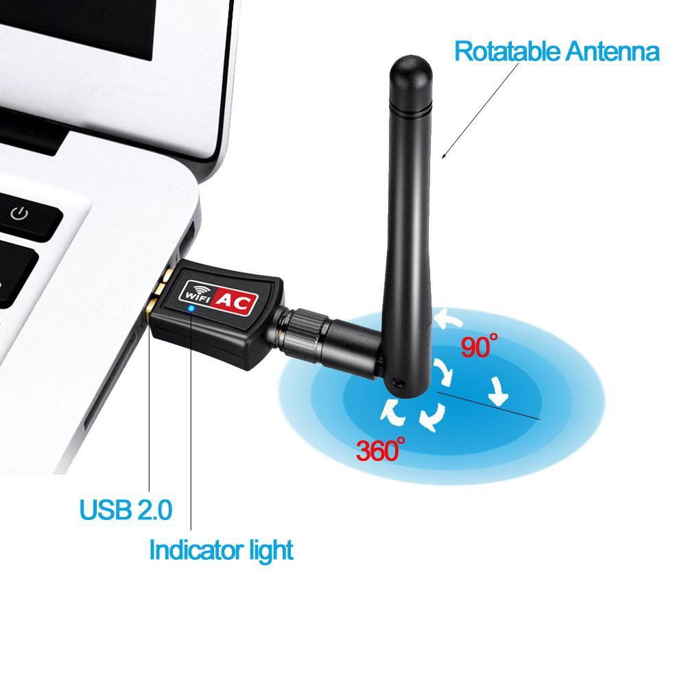 AOSTIRMOTOR USB WIFI Adapter,USB 2.0 Wi-Fi Dongle Adapter,802.11ac Dual Band 2.4G/5.8G Wireless Adapter,Supports Windows XP/7/8/10,Linux,Mac