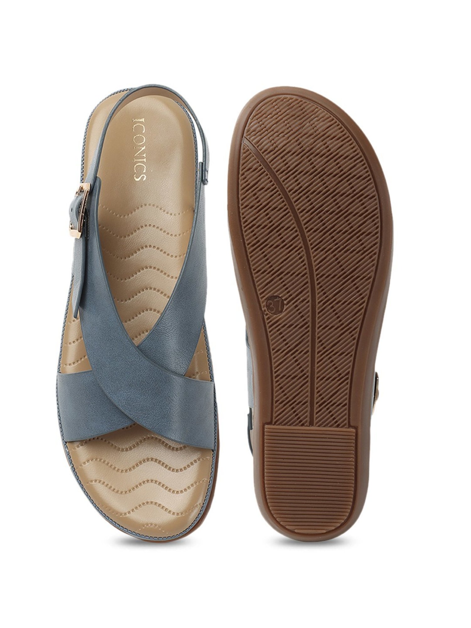 Iconics Women's Blue Cross Strap Sandals