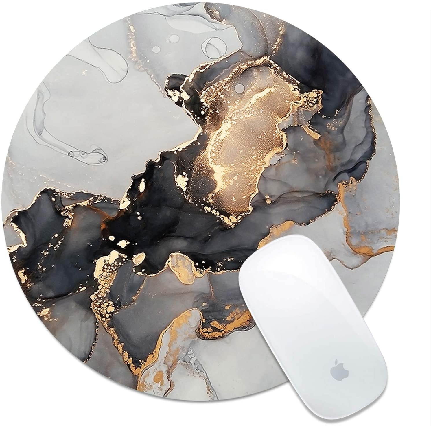 Artiron Mouse Pad, Gray Ink Marble Round Art Customized Designs Non-Slip Rubber Base Gaming Mouse Pads for Mac, PC, Computers. Ideal for Working or Game 7.9x7.9inch