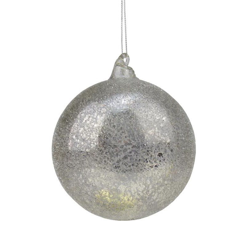 Napa Home & Garden 4.5" Winter Light Gunmetal Gray Iced Beaded Mercury Glass Ball Christmas Ornament