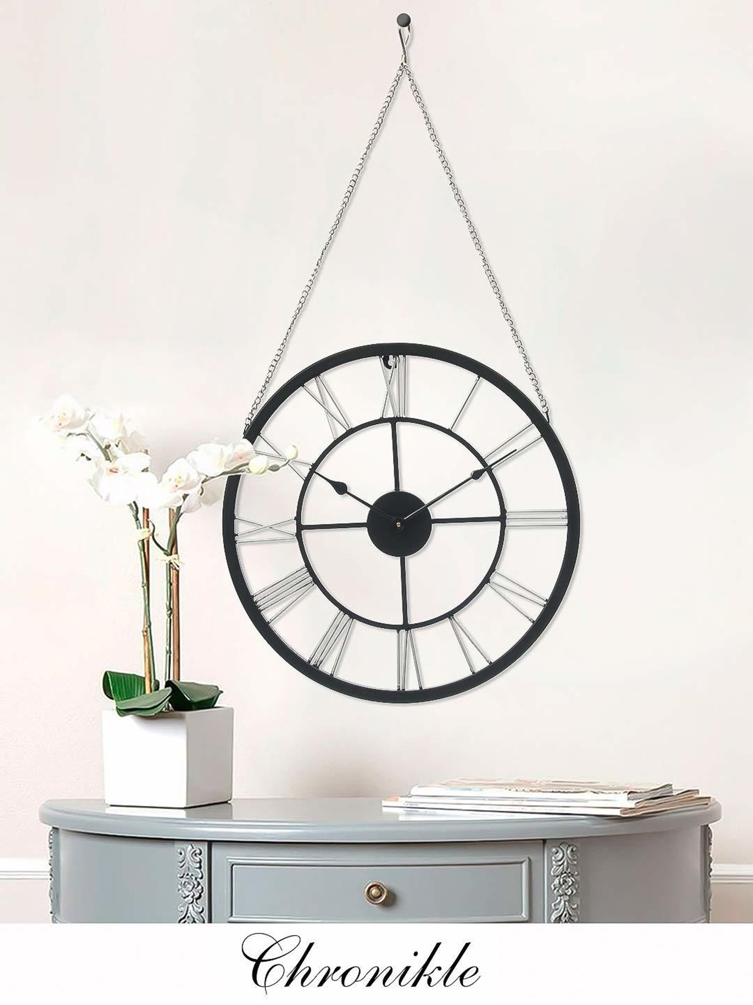 CHRONIKLE Round Black & Silver Iron Wall Clock