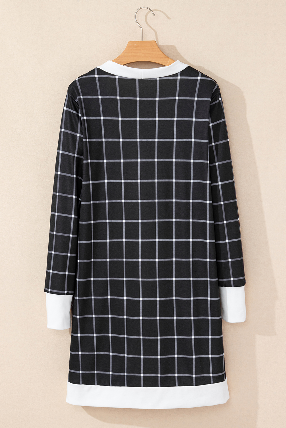 Black Plaid Casual Contrast Trim Knit Cardigan