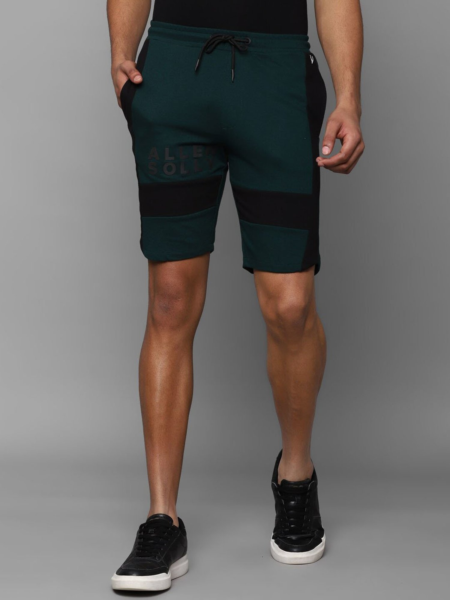 Tribe by Allen Solly Green & Black Regular Fit Colour Block Shorts