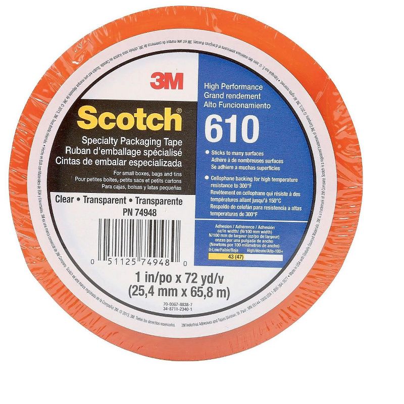 Scotch Light Duty Packaging Tape, Heat 610-1X72
