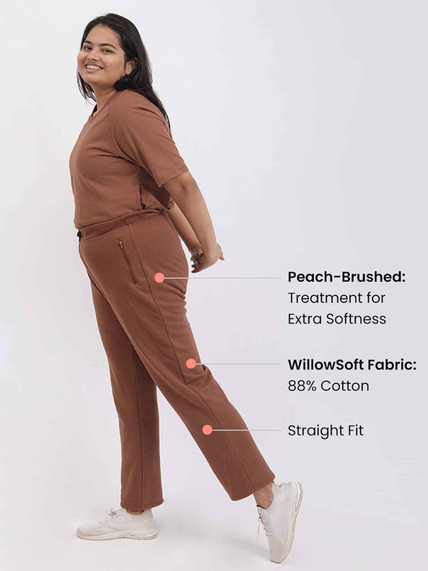 BlissClub Women Brown Everyday Cozy Straight Joggers With 2 Zippered Side Pockets